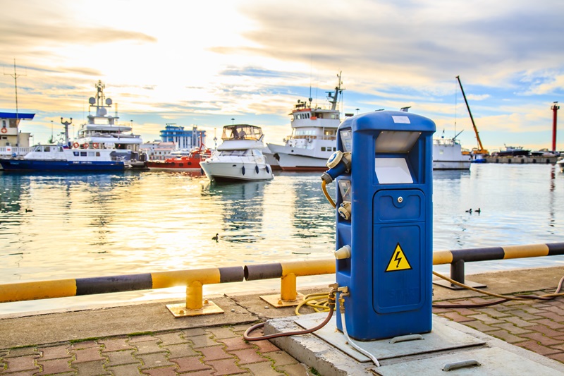 waterside charging station for electric boats