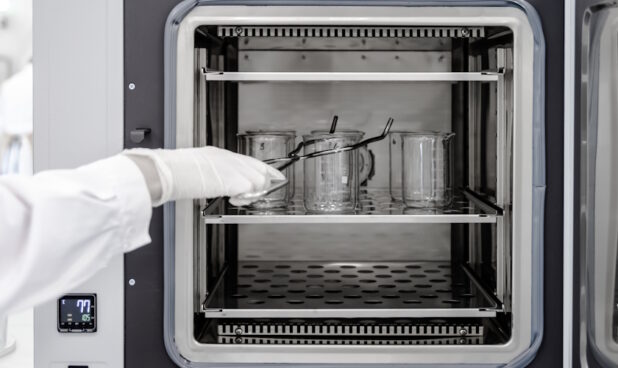 working with glass in an industrial oven